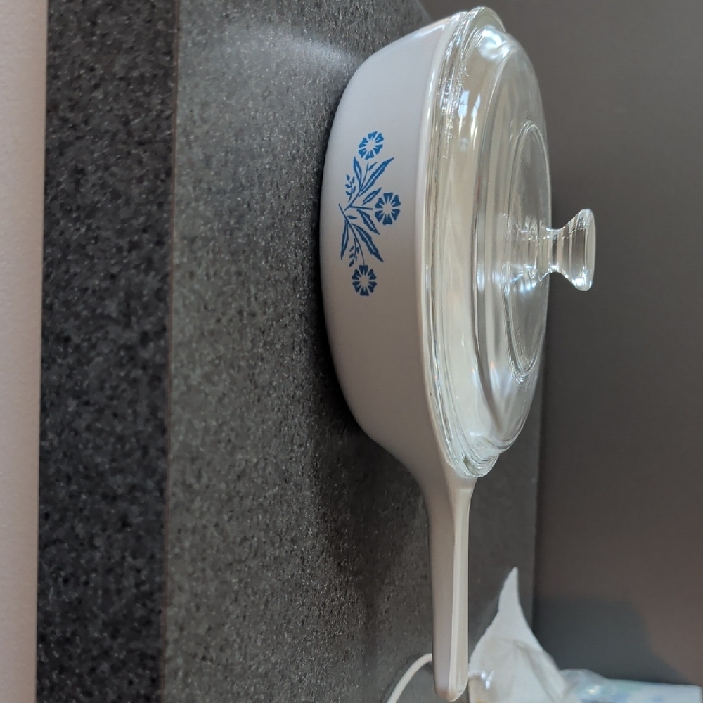 Corningware White and Blue Floral Saucepan with Glass Lid